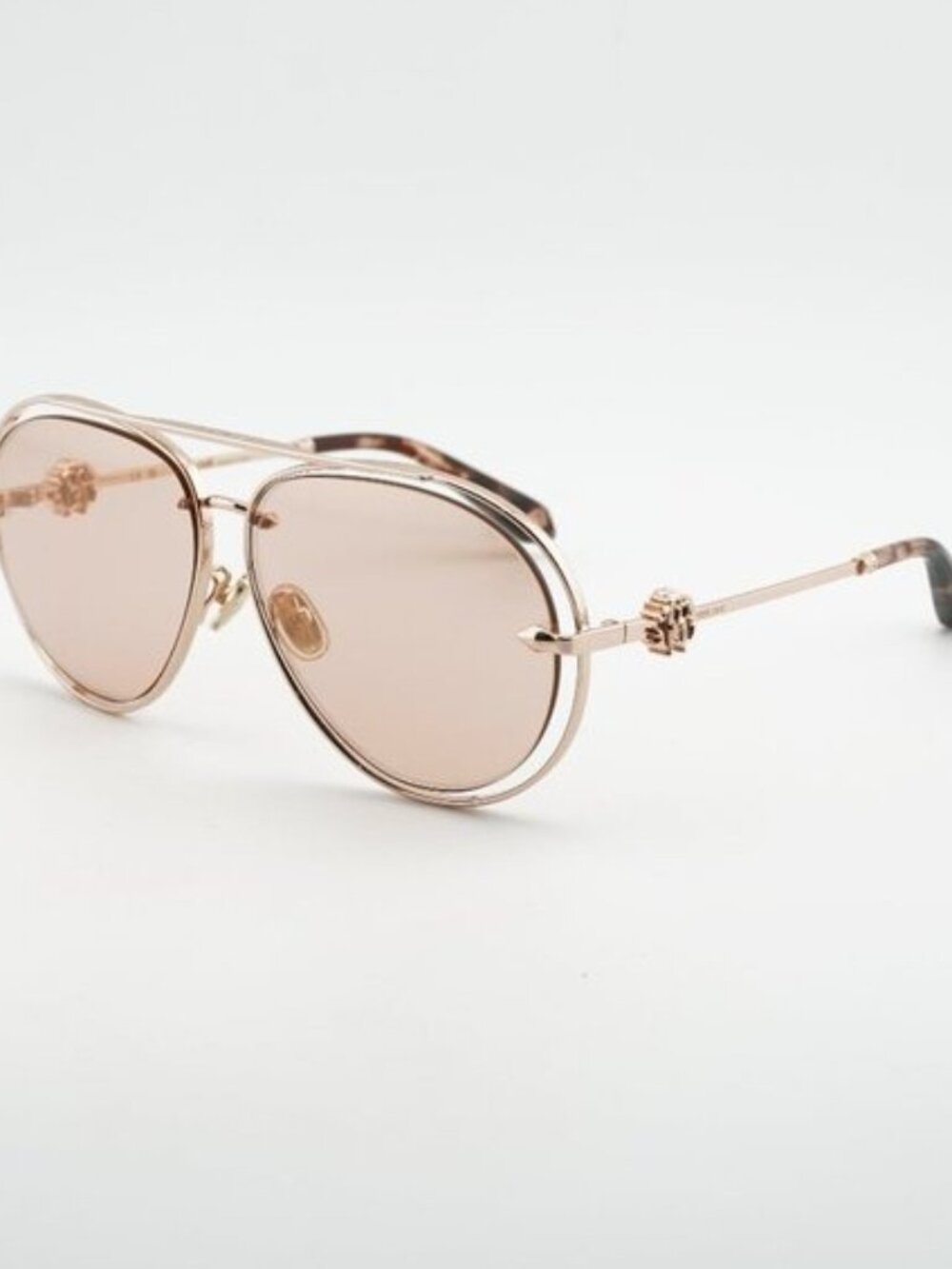 Roberto Cavalli SRC032M 8FCG Sunglasses Gold Aviator Frame, Orange Lenses